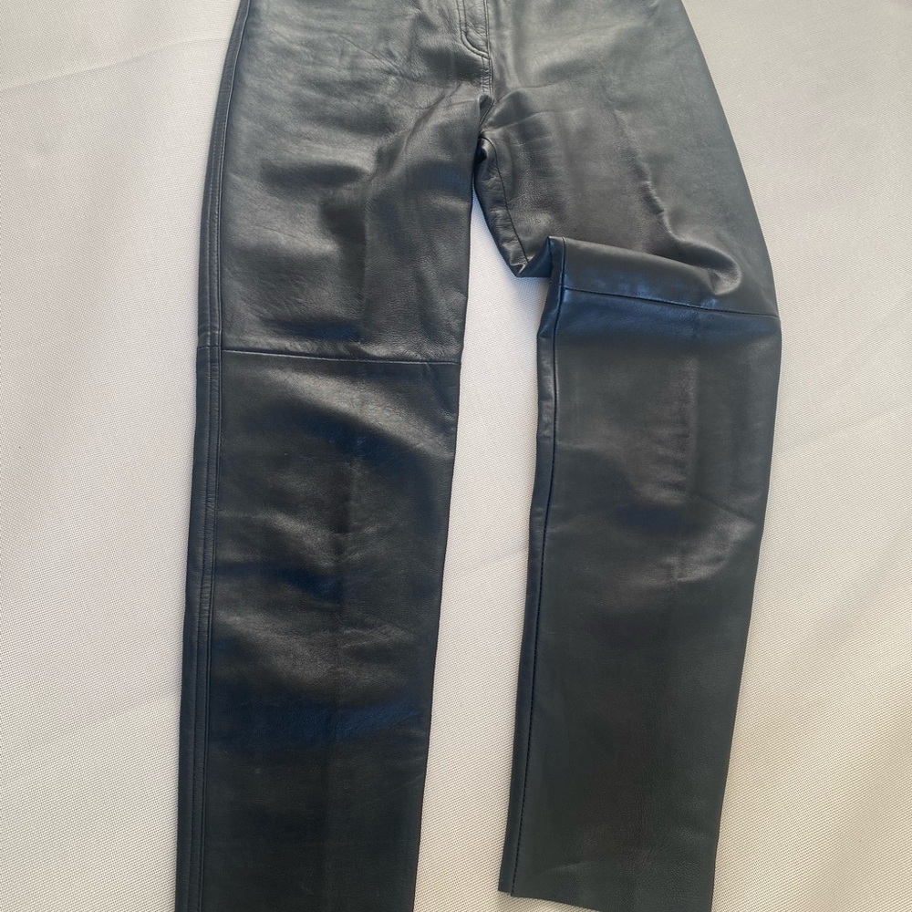 Vintage Black Leather Pants Straight Leg Minimalist 12
